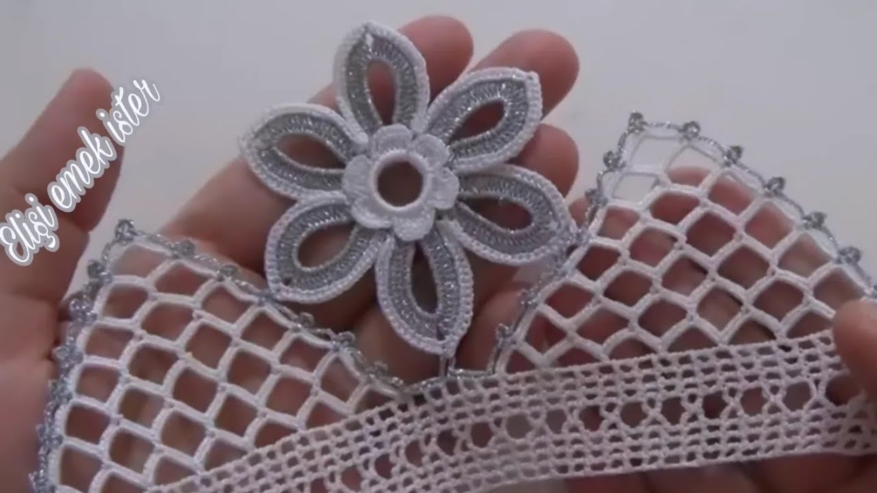 Tığ ile simli Kraliçe Yıldız Çiçeği havlu kenarı modelini gören hemen sipariş verecek ✅ #crochet