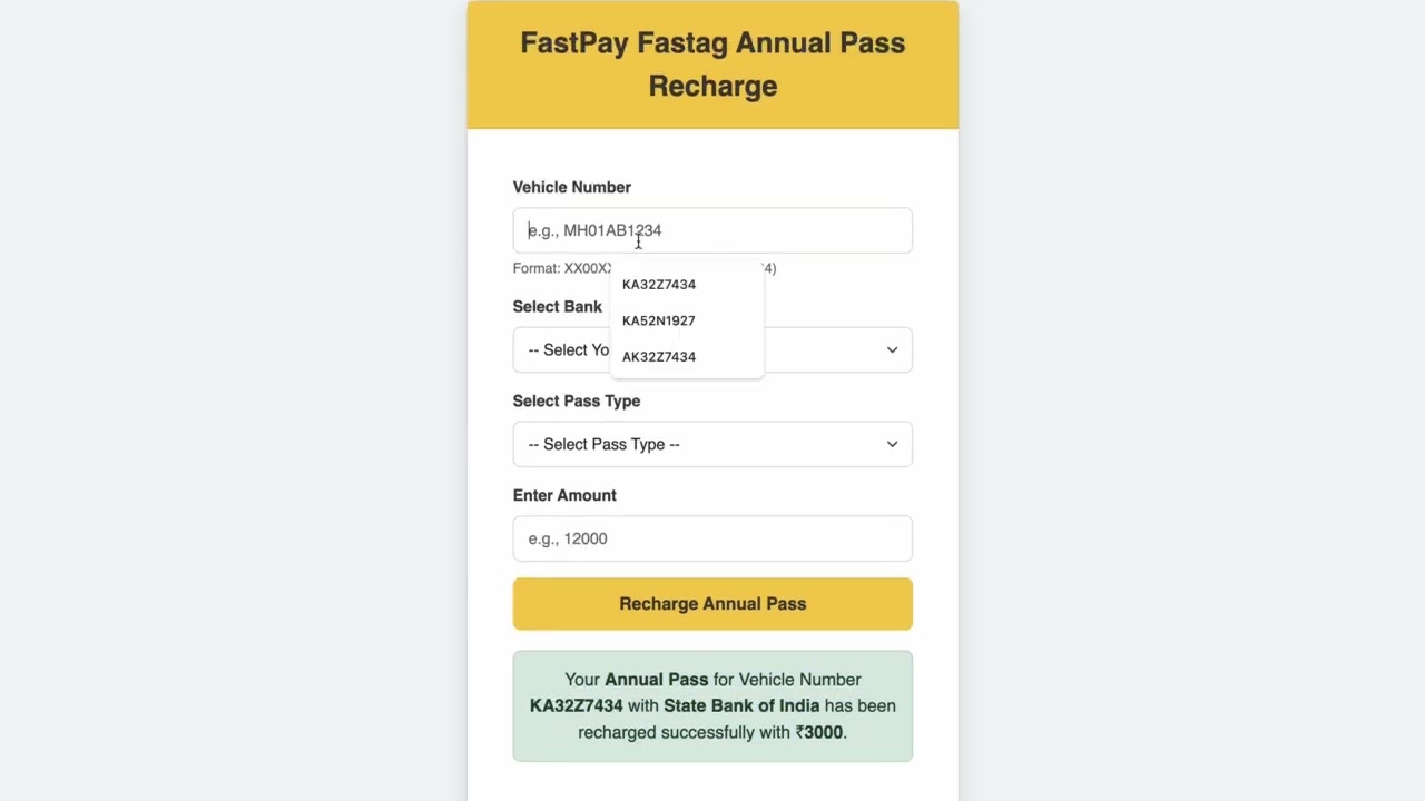 Fastag Annual Pass Recharge