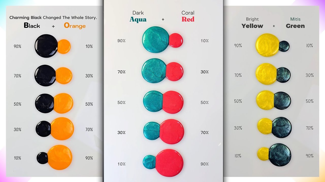 Simple color mixing Tricks for Beautiful Art 🎨 Black, Orange, Dark Aqua, Coral Red, Bright Yellow