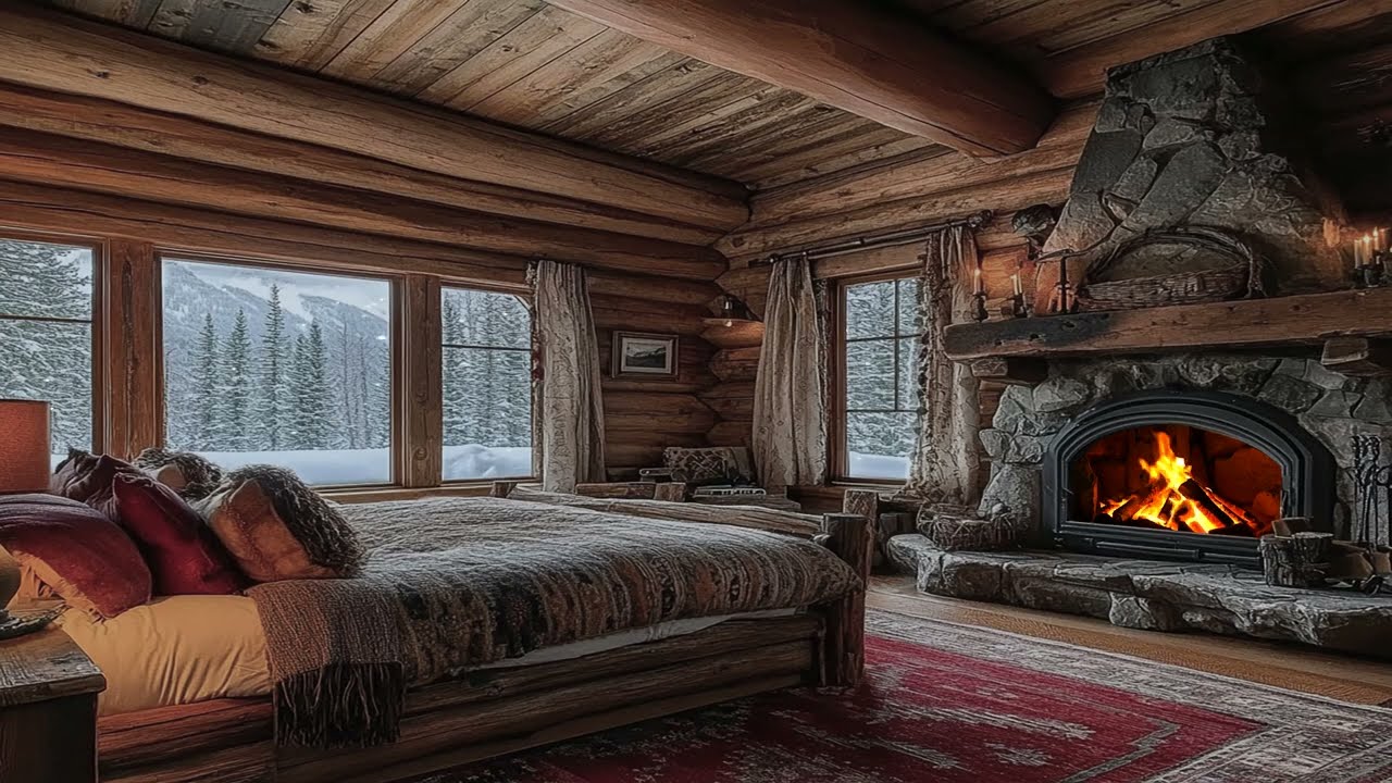🛌 Warmest Log Cabin Bedroom | Crackling Hearth & Heavy Quilts | Deep Sleep & Rest