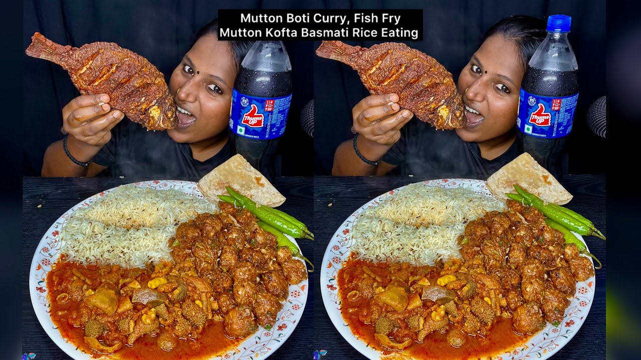 Mutton Boti Curry, Fish Fry, Mutton Kofta Basmati Rice Eating Challenge | Video 149