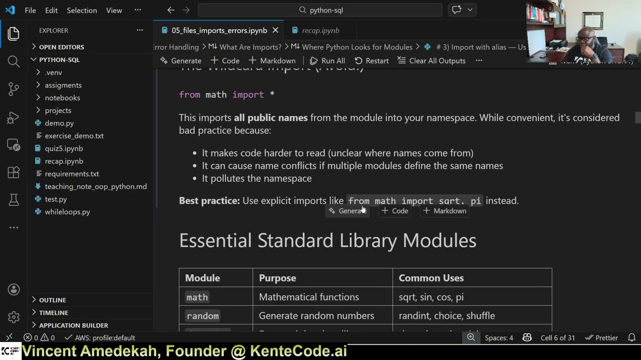 Lec 6 | Imports, files and error handling | Python and SQL Foundations