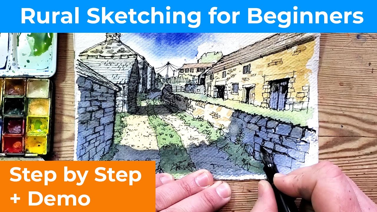 Loose ink and Watercolor Sketching for Beginners - An English Farmyard