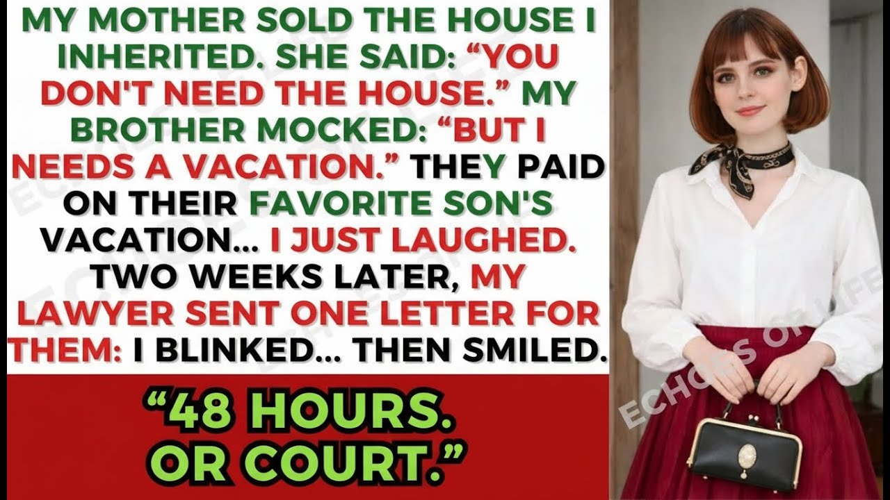 My Mother Sold the House I Inherited for My Brother’s Vacation — Then My Lawyer Gave Them 48 Hours