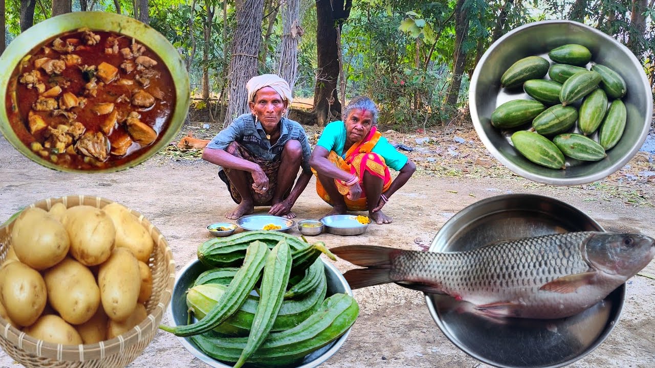 80 years old grandma cooking FISH CURRY with PATAL and eating || how to cook and eat village people