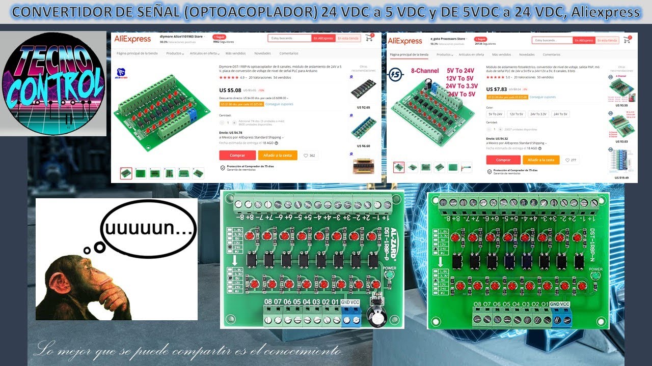 CONVERTIDOR DE SEÑAL (OPTOACOPLADOR) 24 VDC a 5 VDC y DE 5VDC a 24 VDC, Aliexpress