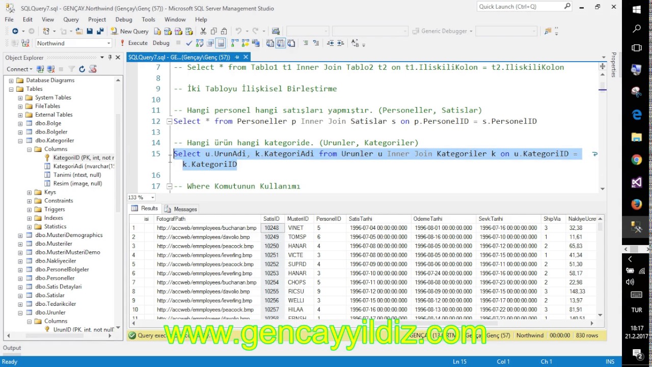 20-) T-SQL Inner Join'de İki Tabloyu Birleştirme