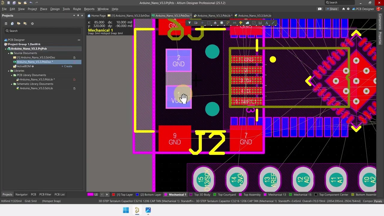 29. Arduino Nano en Altium Designer - Posicionar Componentes Parte 4 - Capacitor  4.7uF