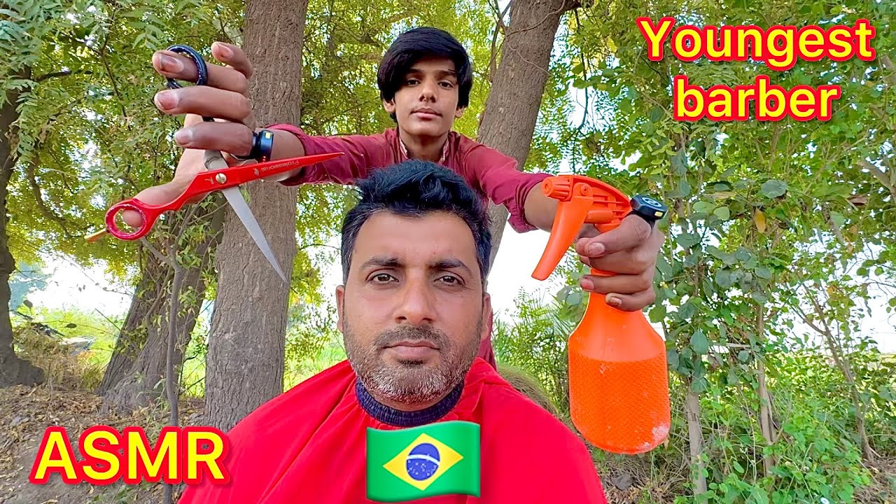 ASMR Brazil 🇧🇷 youngest barber 💈 in the world Amazing haircut with brand new equipments 