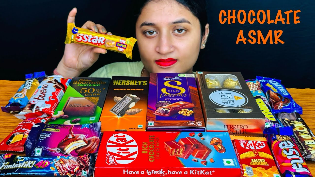 ASMR:EATING CHOCOLATE CHOCOLATE PARTY CRISPELLO,DAIRY MILK,MAGNUM TRUFFLE,DARK CHOCOLATE,KITKAT*FOOD