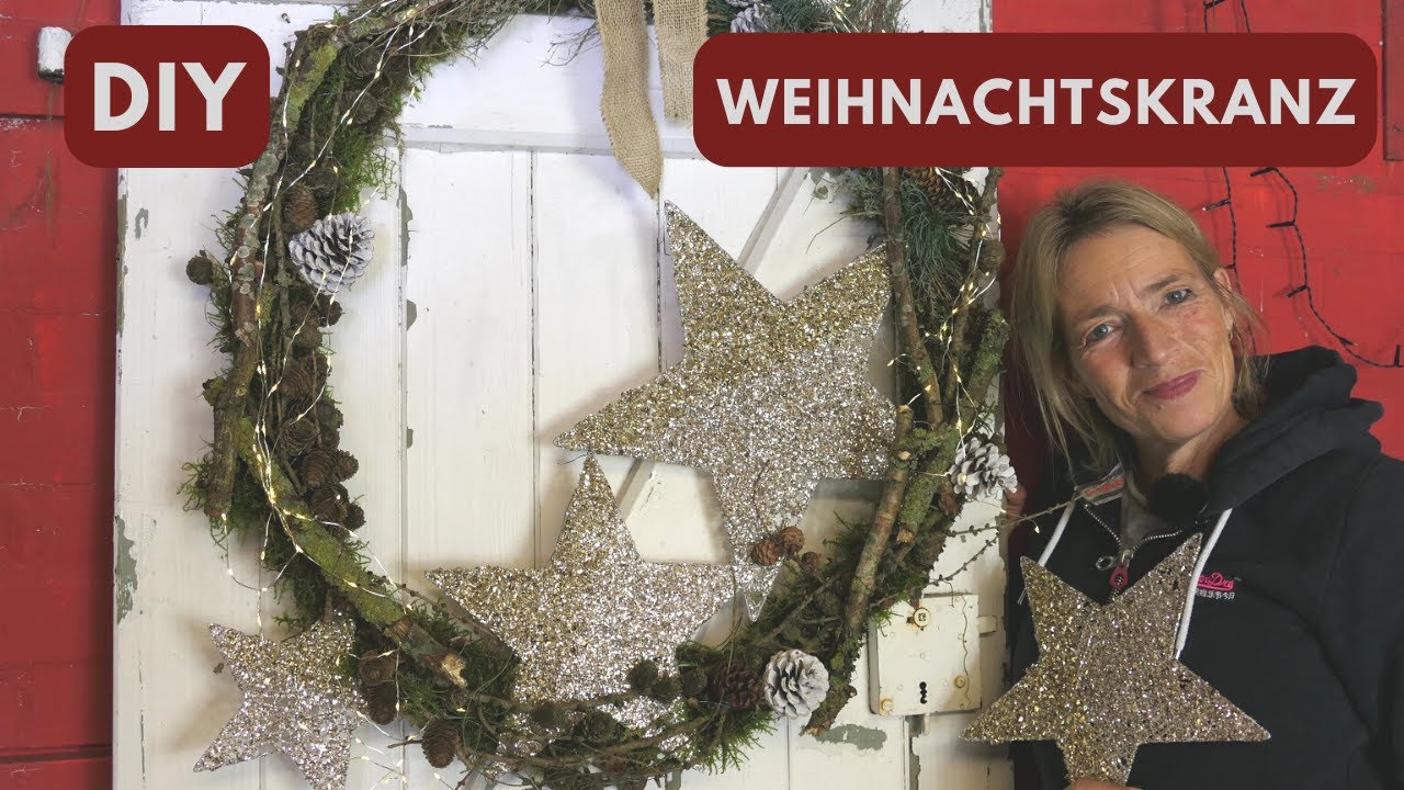 Rustikaler  XXL Weihnachtskranz aus Moos & Zapfen🎄DIY Weihnachtsdeko mit Sternen im Lichterglanz⭐️