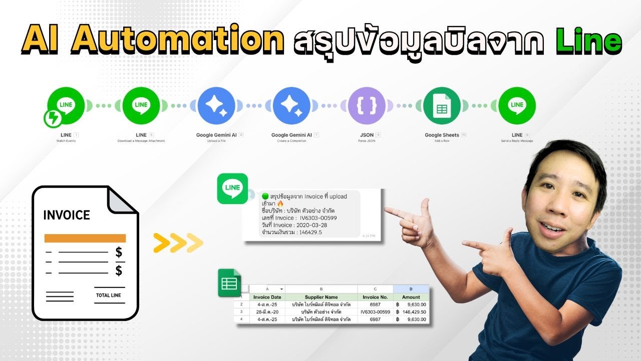 AI Automation สรุปข้อมูลบิลจาก Line เข้า Google Sheets แบบอัตโนมัติ!