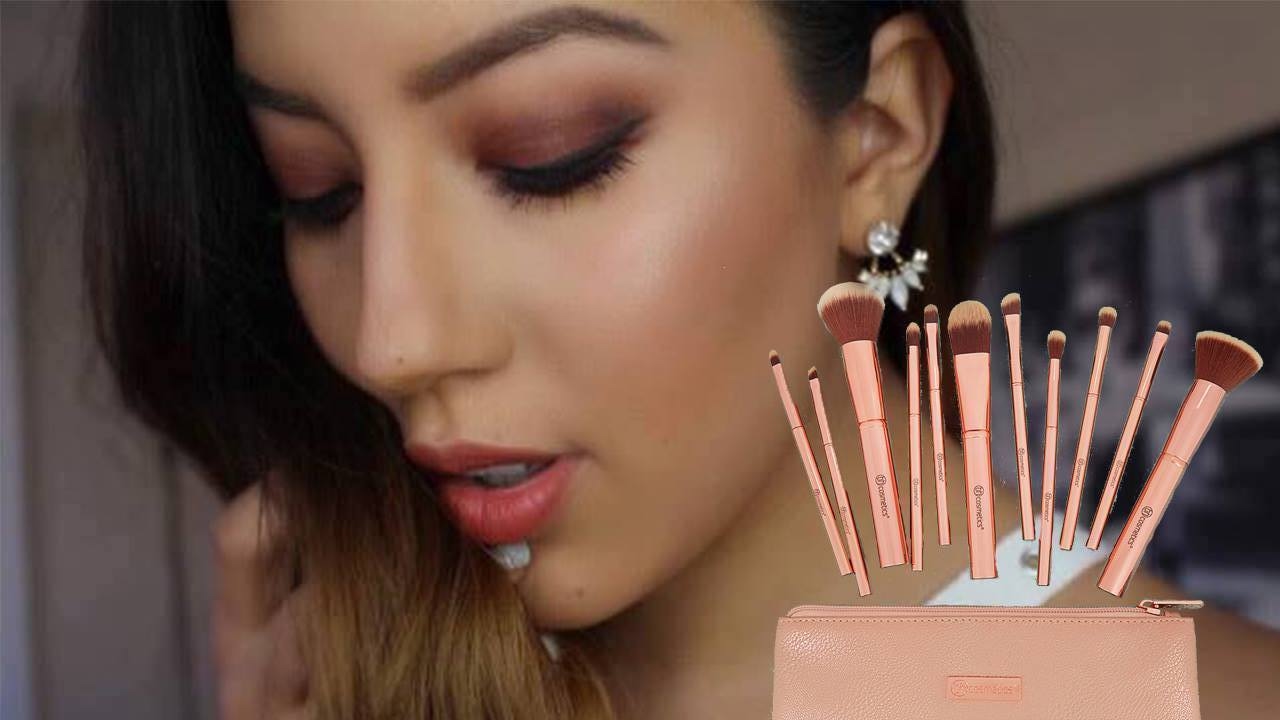 REVIEW Bh Cosmetics Metal Rose Brush Set + Red Smokey Eyes!