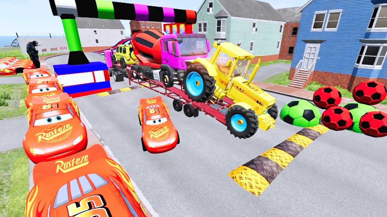 Flatbed Truck McQueen | Transportation with Truck - Pothole vs Car #30| BeamNG.Drive Gameplay