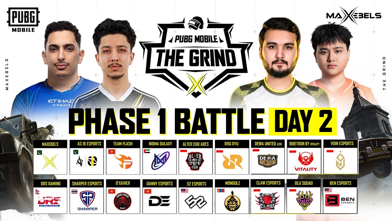 PUBG MOBILE THE GRIND MAXEBELS | PHASE 1 | DAY 2 | FT. #BTR #AE #FL #NGX #ASI8 #RRQ #DRS