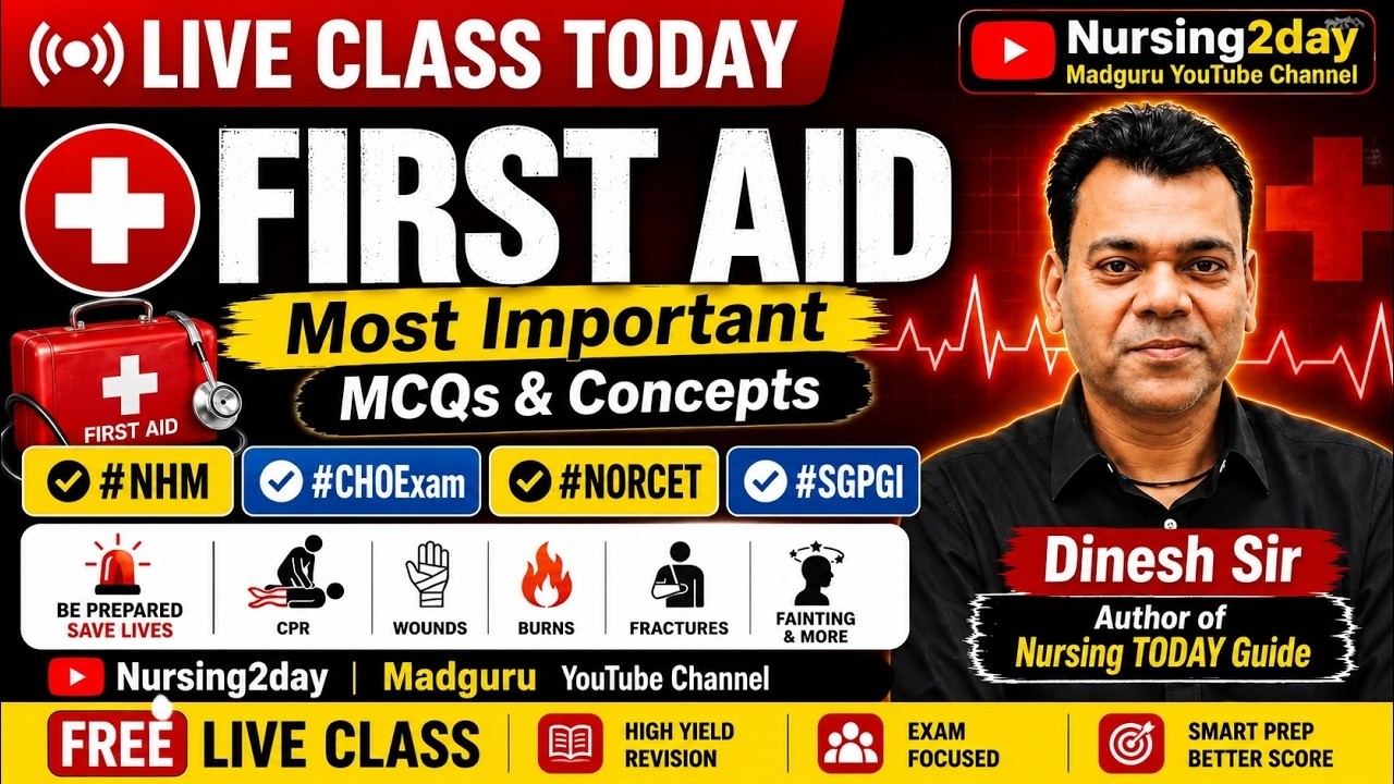 🚨 First Aid Masterclass 2026 | Most Important MCQs & Concepts | NHM, CHO, NORCET, SGPGI | LIVE Today