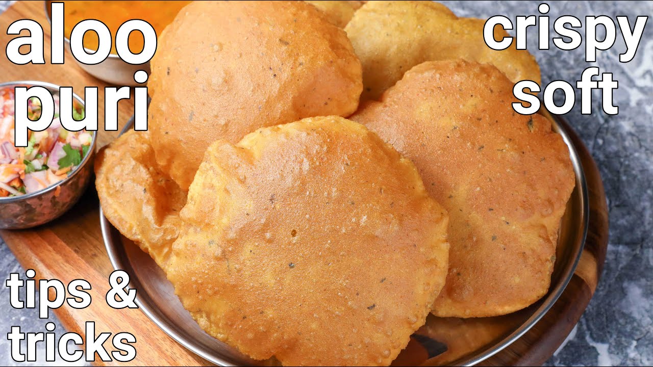 perfect puffy aloo masala poori recipe - less oil, no maida, no soda | aalu ki puri | masala poori