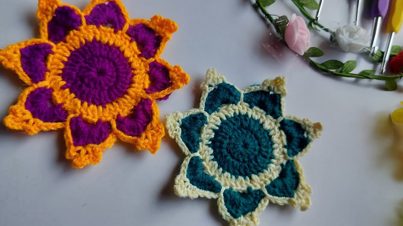 How to Crochet Snowflake FLOWER Coaster PatternForBeginner's  #amigurumi #viral #trending #knitting 