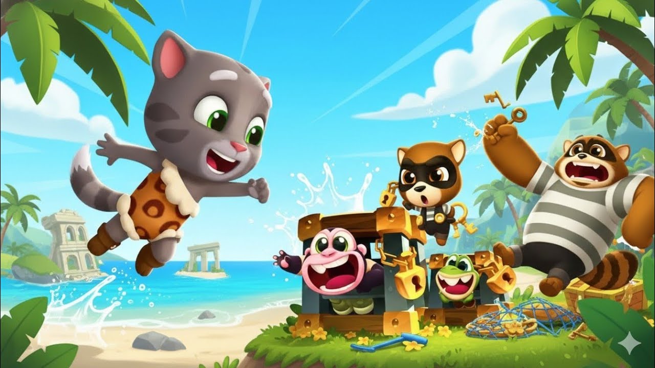 Talking Tom Splash Force Prehistoric Tom vs Roy Raccoon Gameplay Android ios 