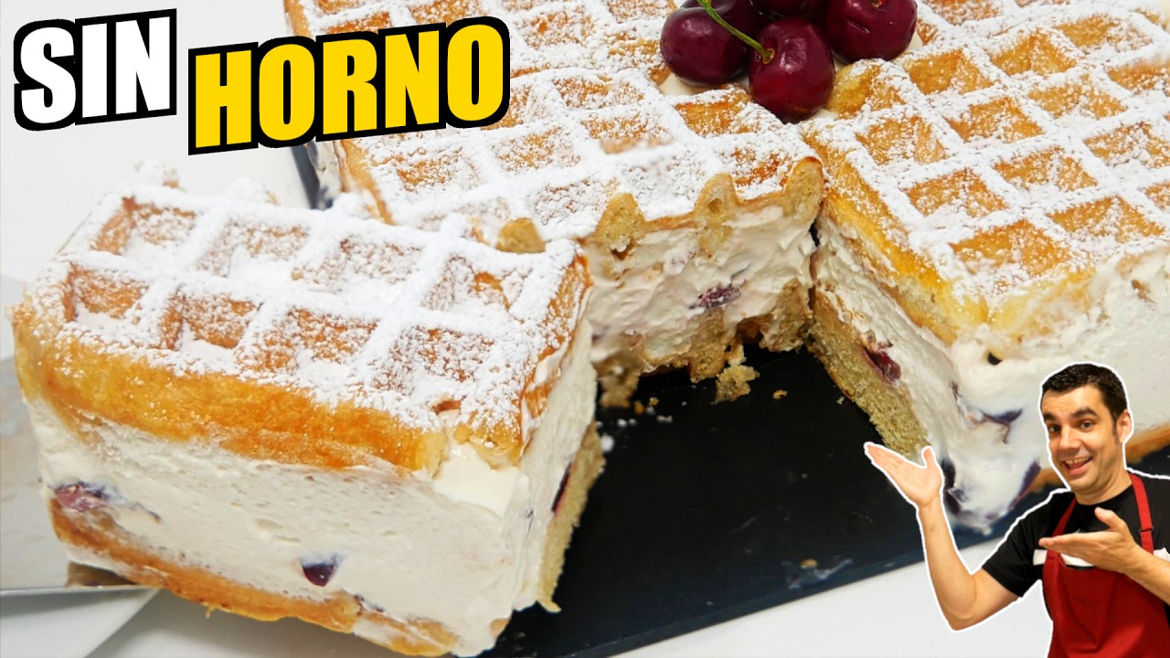 PASTEL de GOFRES en 5 Minutos! 🍒 F&aacute;cil y Delicioso 🤩 | Receta de Postre Cremoso