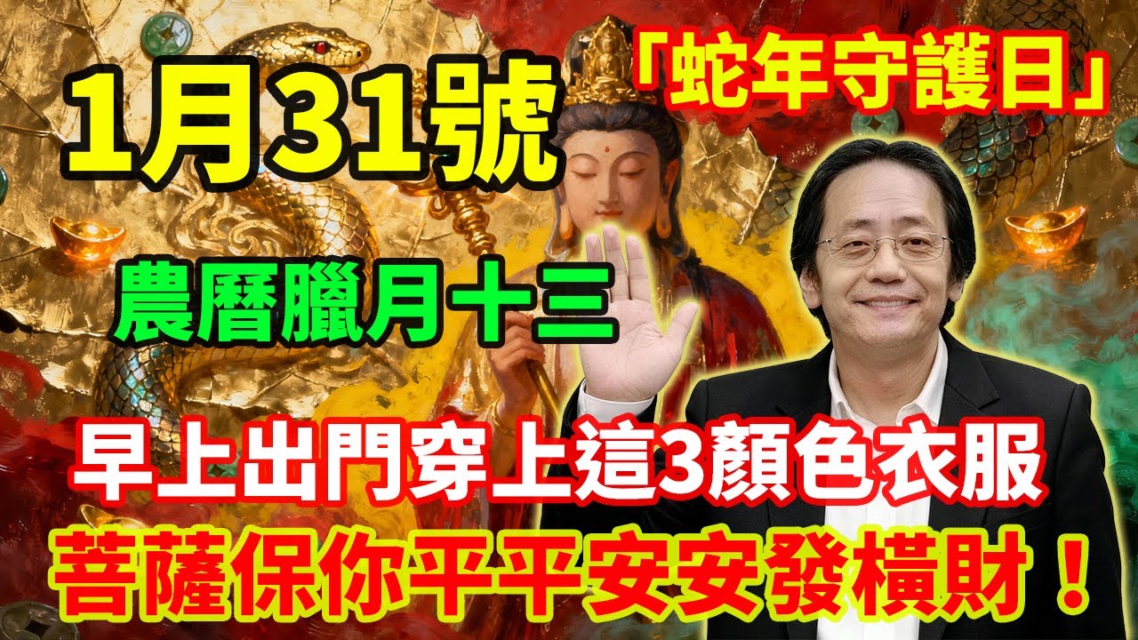 最強平安日！1月31號，農曆臘月十三，「蛇年守護日」，早上出門穿上這3顏色衣服，菩薩保你平平安安發橫財！#佛學 #佛淨 #佛陀 #佛法 #佛教 #修行