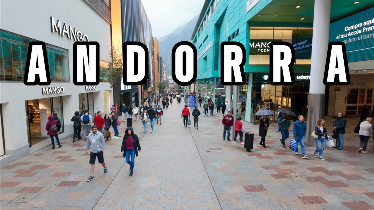 Walk through the center of Andorra la Vella-4K HDR! Walking tour!