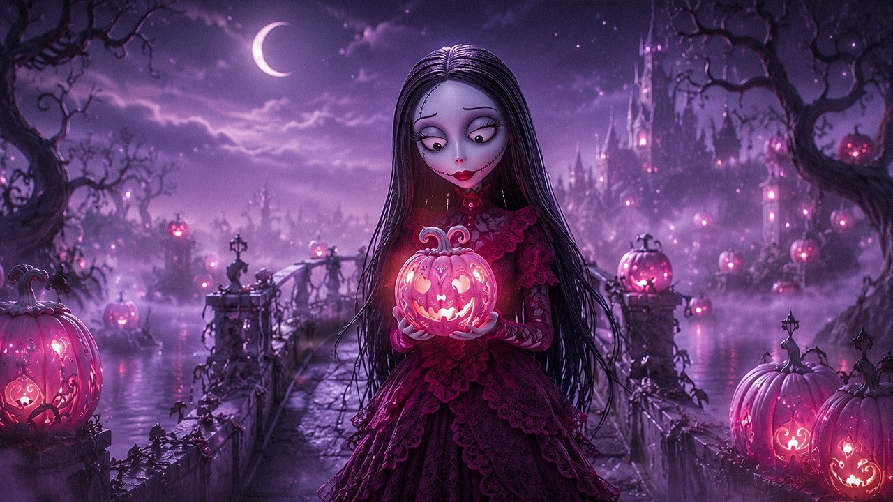 Muzyka na Halloween 2026 🎃 Samotna gotycka dziewczyna i magiczny blask dyni 👻 Muzyka w tle na Halloween