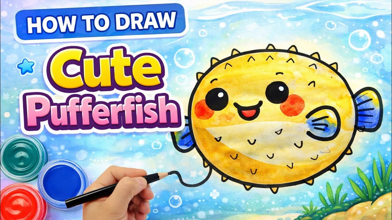 Cute little Puffer Fish Drawing for kids! 🐡 Easy, and perfect for beginners. Let’s draw together!