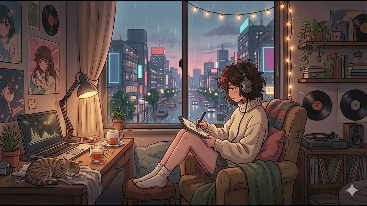 rainy afternoon animation aesthetic lofi chillmix
