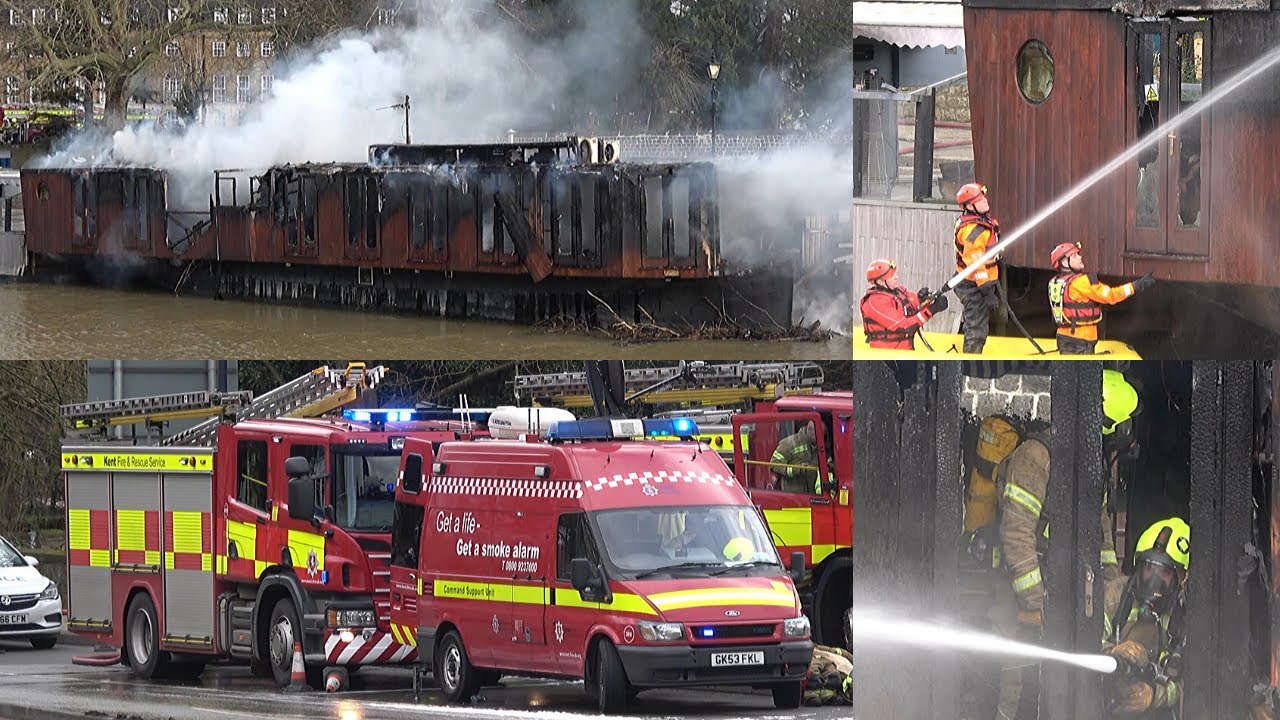 Floating Bar & Grill Restaurant Catches Fire - Specialist Vehicles On Scene - FIREFIGHTERS IN ACTION
