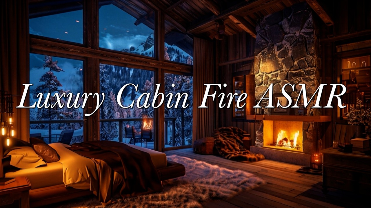 【ASMR】Snowy Luxury Cabin Night 🔥 Fireplace Sounds for Sleep