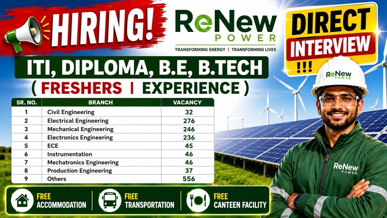 ReNew Recruitment 2026 | ITI, Diploma & B.E/B.Tech | Freshers Eligible | Trainee @Jobgo4U 