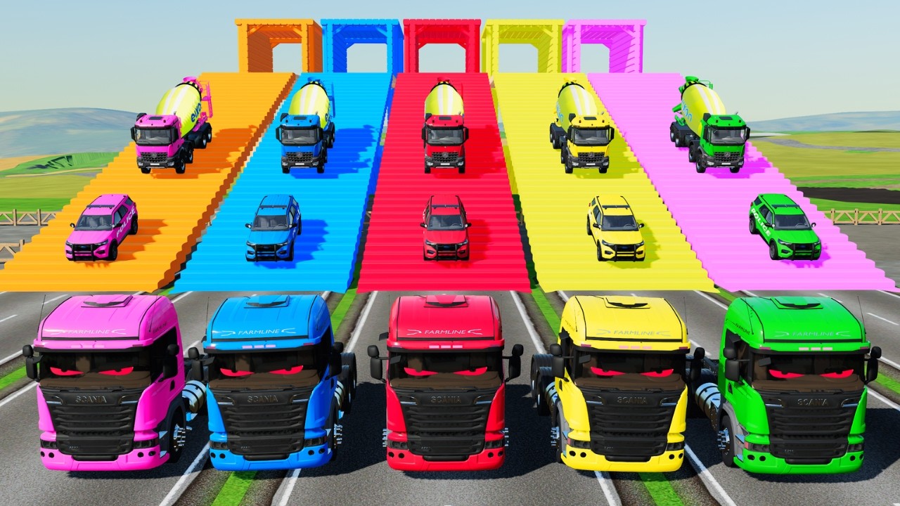 Garage with Colors - ALL MIXER TRUCK WITH DOUBLE FLATBED TRAILER TRUCK, DAF, VOLVO, FREIGHTLINER #67