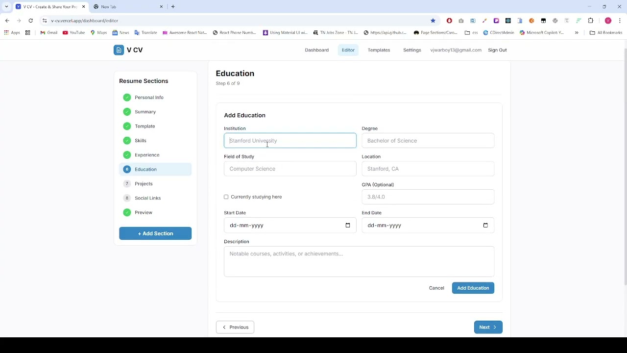 Free Online Resume Builder in Next.js | ATS Friendly CV Generator | React + Tailwind