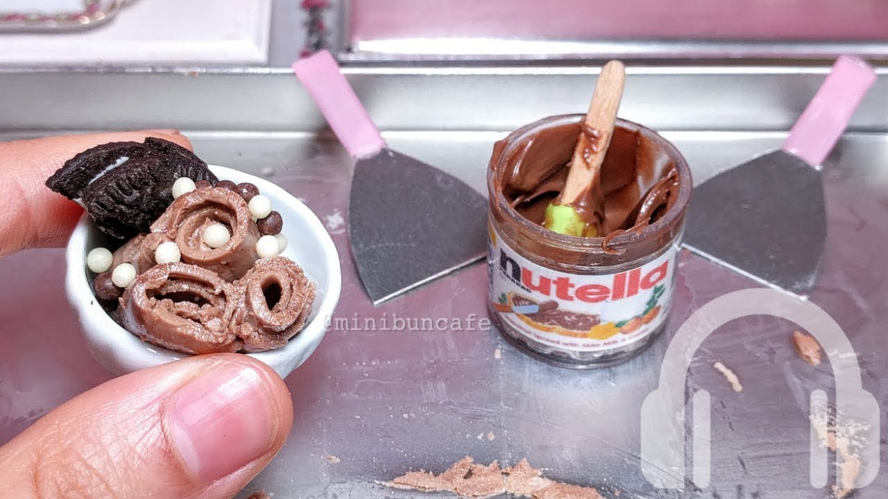 mini food Real Nutella Ice Cream Rolls + Strawberry jelly roll FAIL - NO TALK ASMR