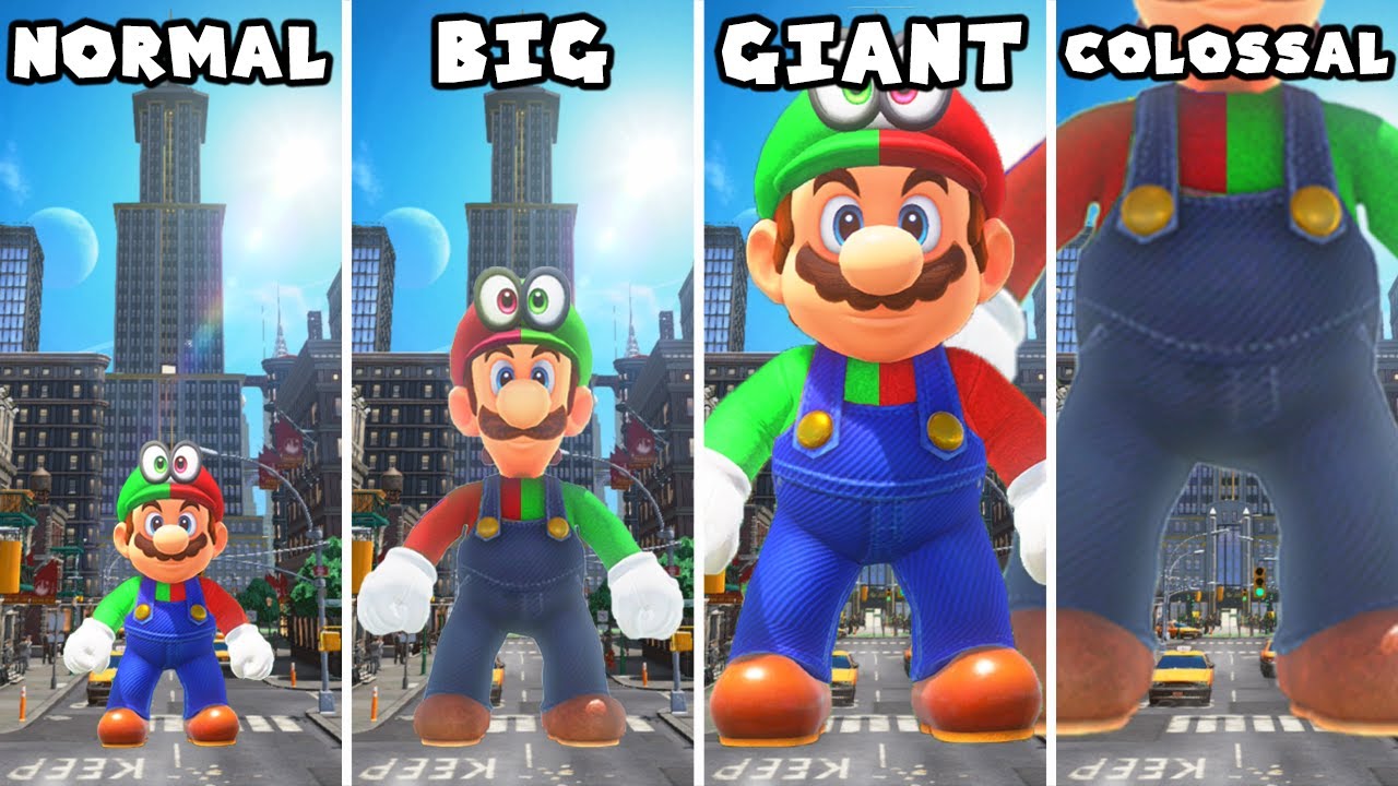 Super Mario Odyssey - Mini VS Small VS Big VS Giant VS Colossal Mario & Luigi (Comparison)