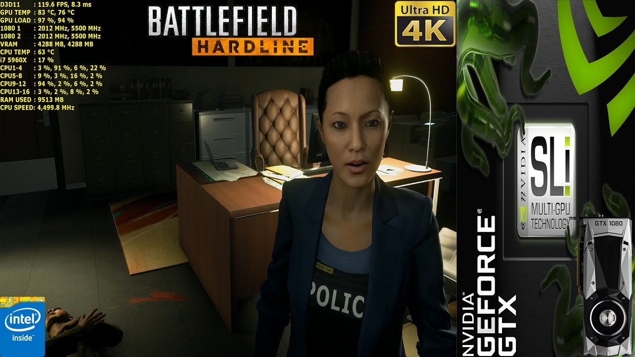 Battlefield HardLine Ultra Settings 4K | GTX 1080 SLI | HB Bridge | i7 5960X 4.5GHz