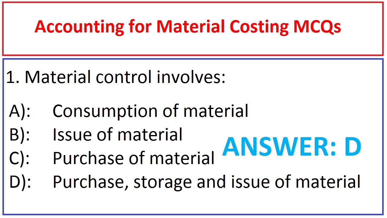 Accounting for Material Costing MCQs | Senior Auditor Test Preparation | Accounting MCQs | Commerce