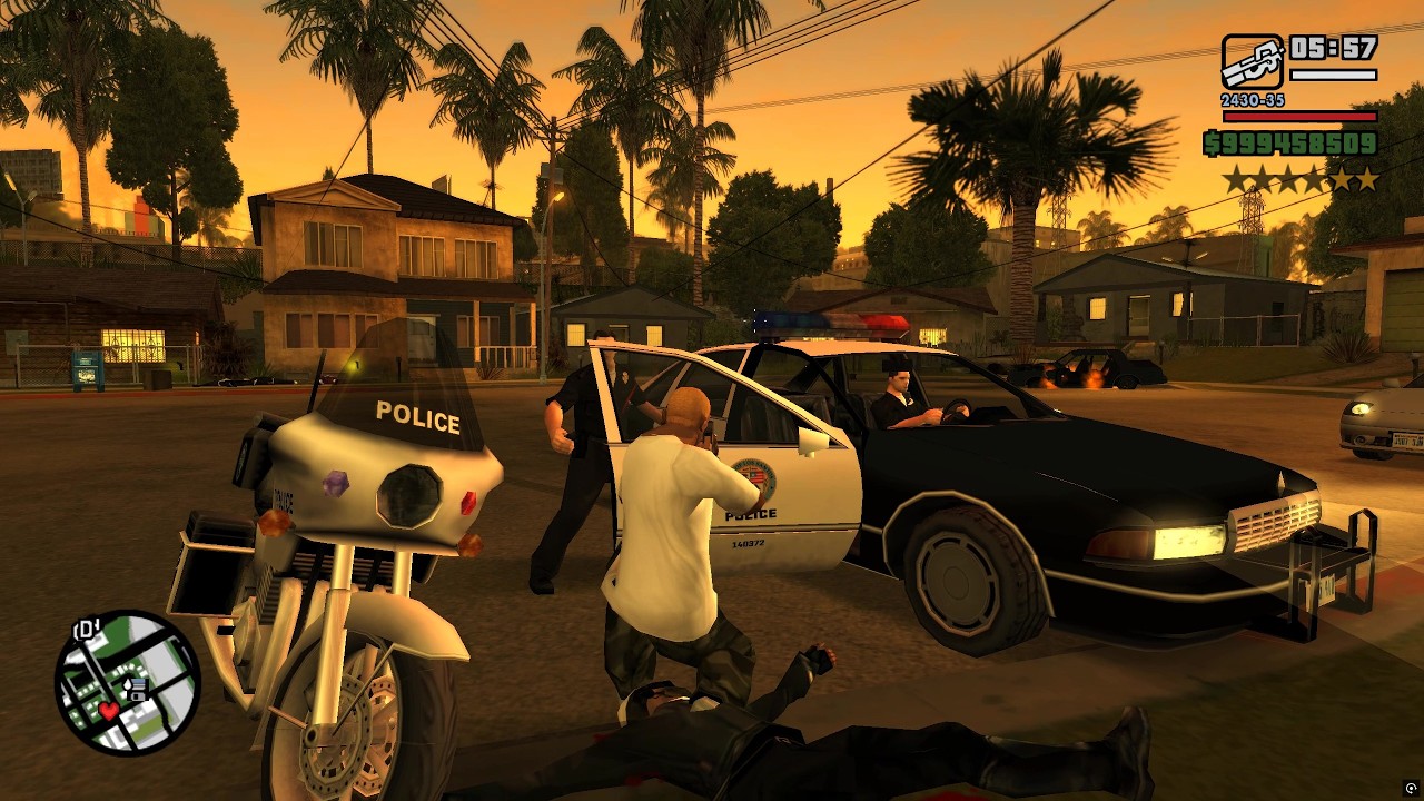 GTA San Andreas - Grove St. Shootout + Wanted Level 6 Escape