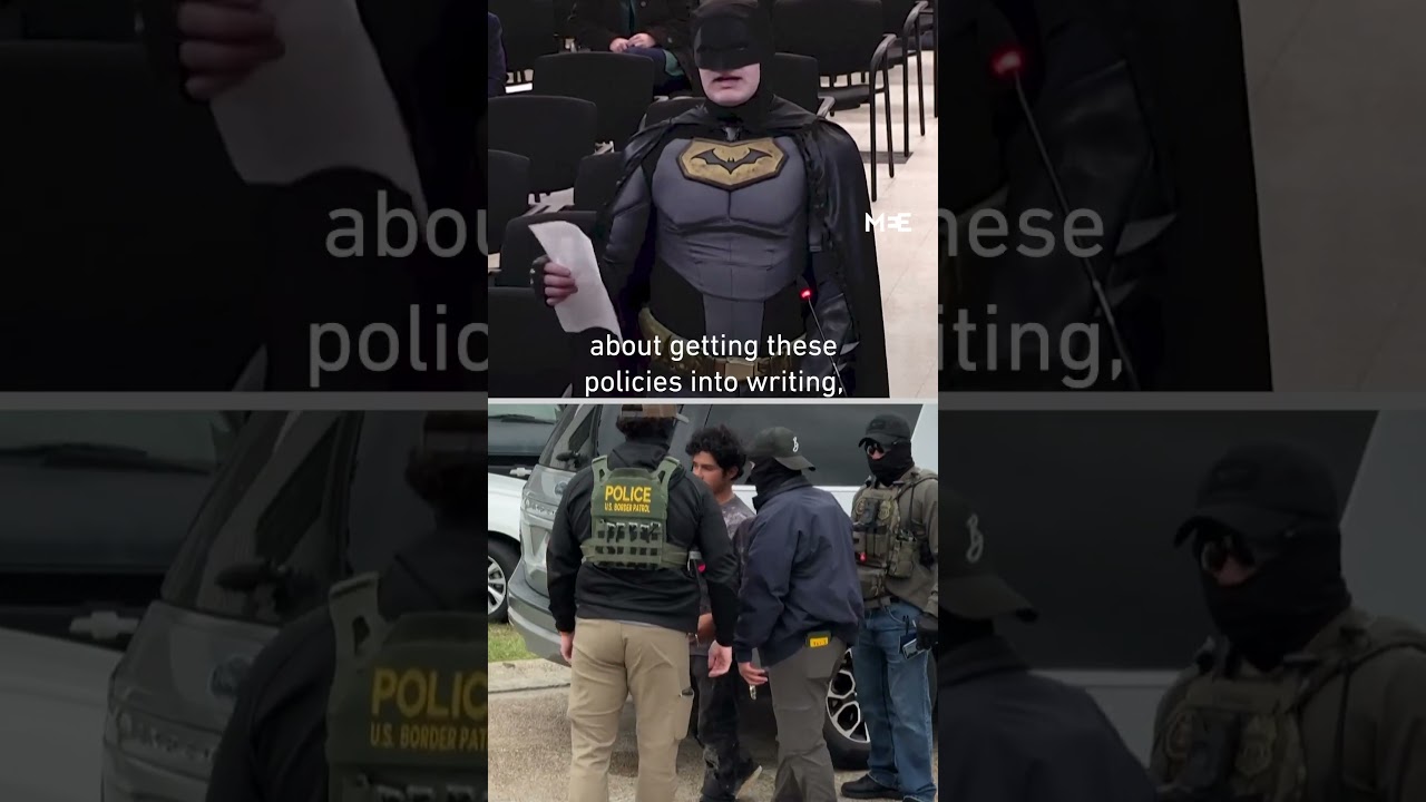 Man dressed as Batman lashes out at city council members over ICE raids