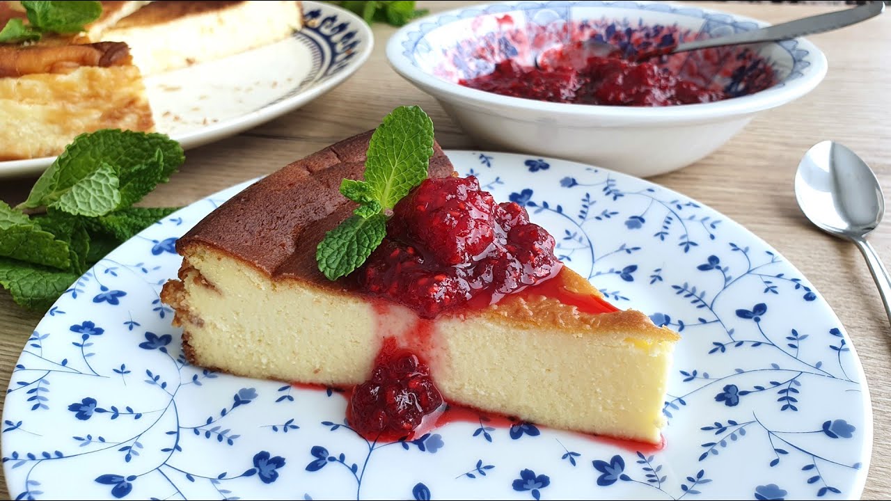 Tarta de Queso Al Horno con Compota de Frambuesas Casera