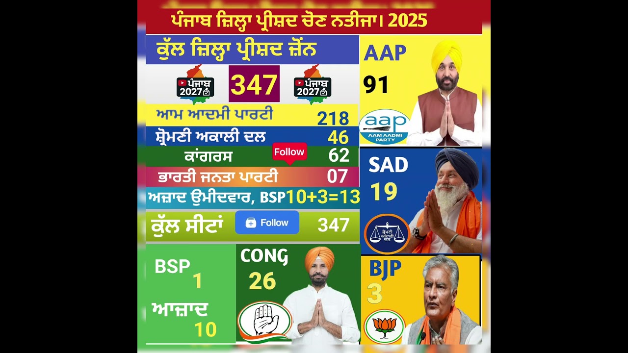 Punjab zilaparishadand block samiti election result 2025 #bhagwantmann aappunjab #akalidal #congress