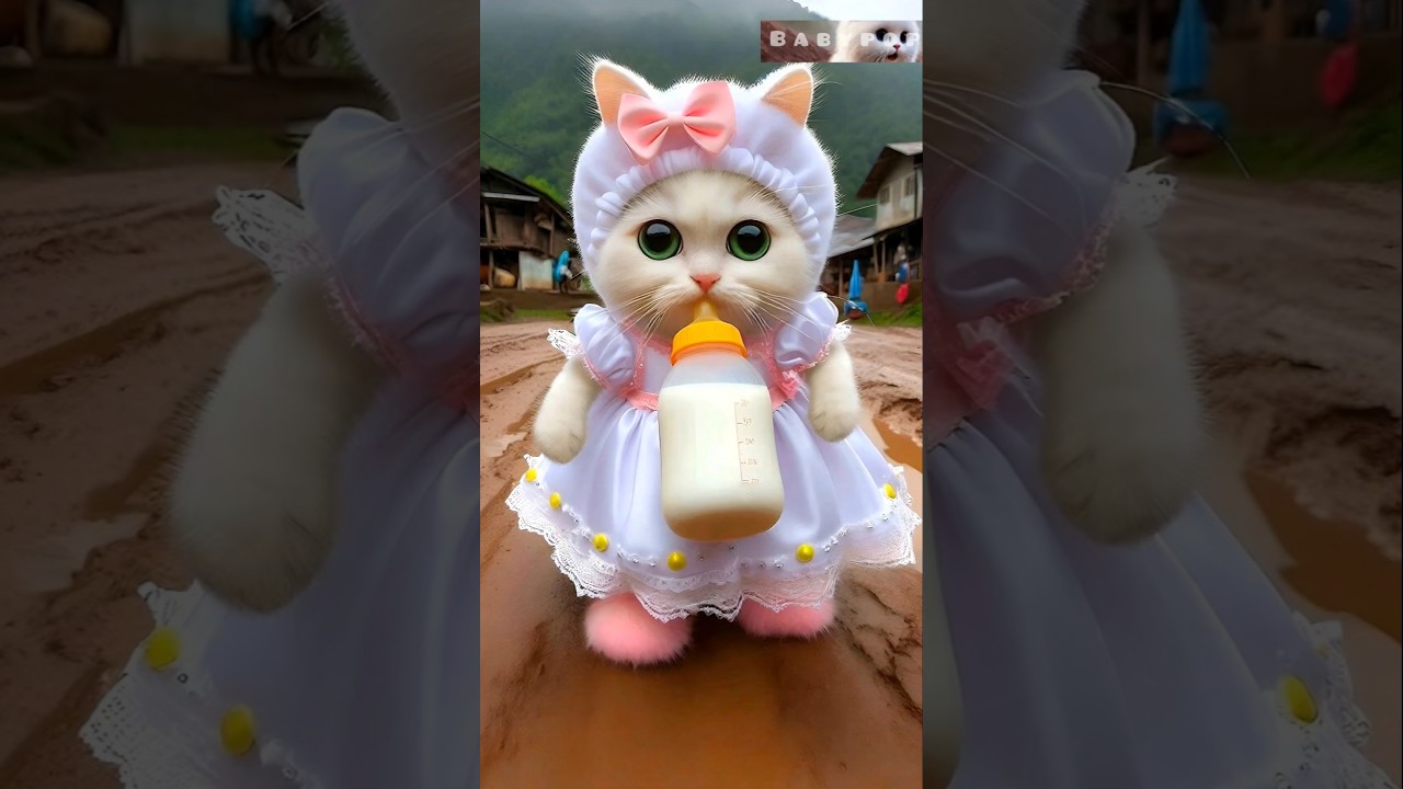 Cute Cat Dance Jumping Jumping🥰Beautiful White Princess Cute Baby Cat🍸🥛🐈480 #cat #dudidudidam#shorts