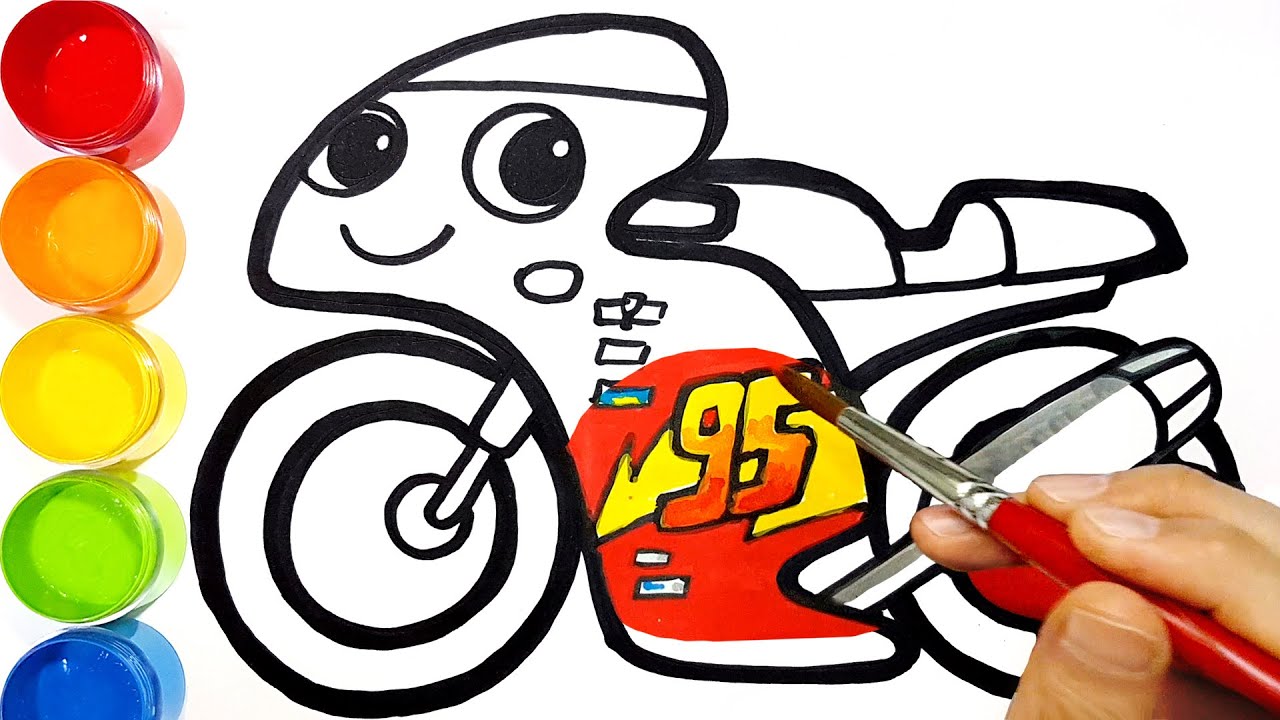LIGHTNING McQUEEN Motorbike Drawing and Coloring for Kids Toddlers | Learn Colors | Tim Tim TV