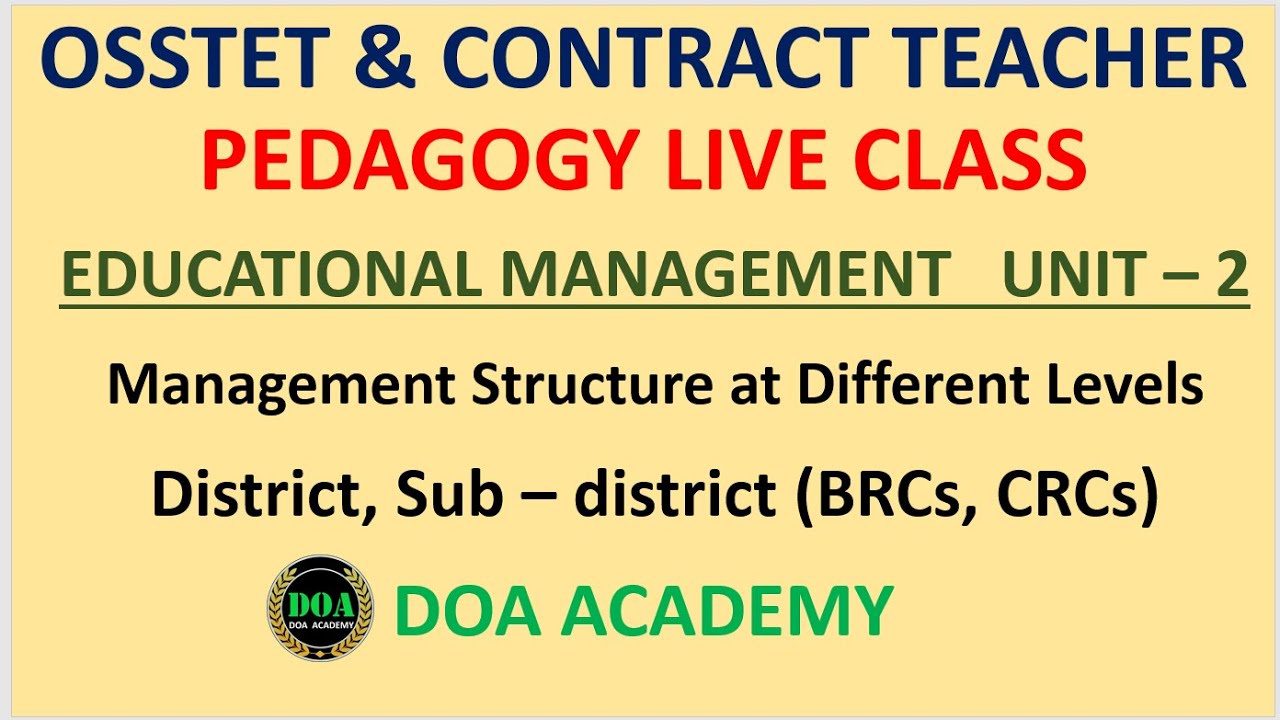 Management Structure at District, Sub - district  Level, BRC, CRC OSSTET 2021 PEDAGOGY