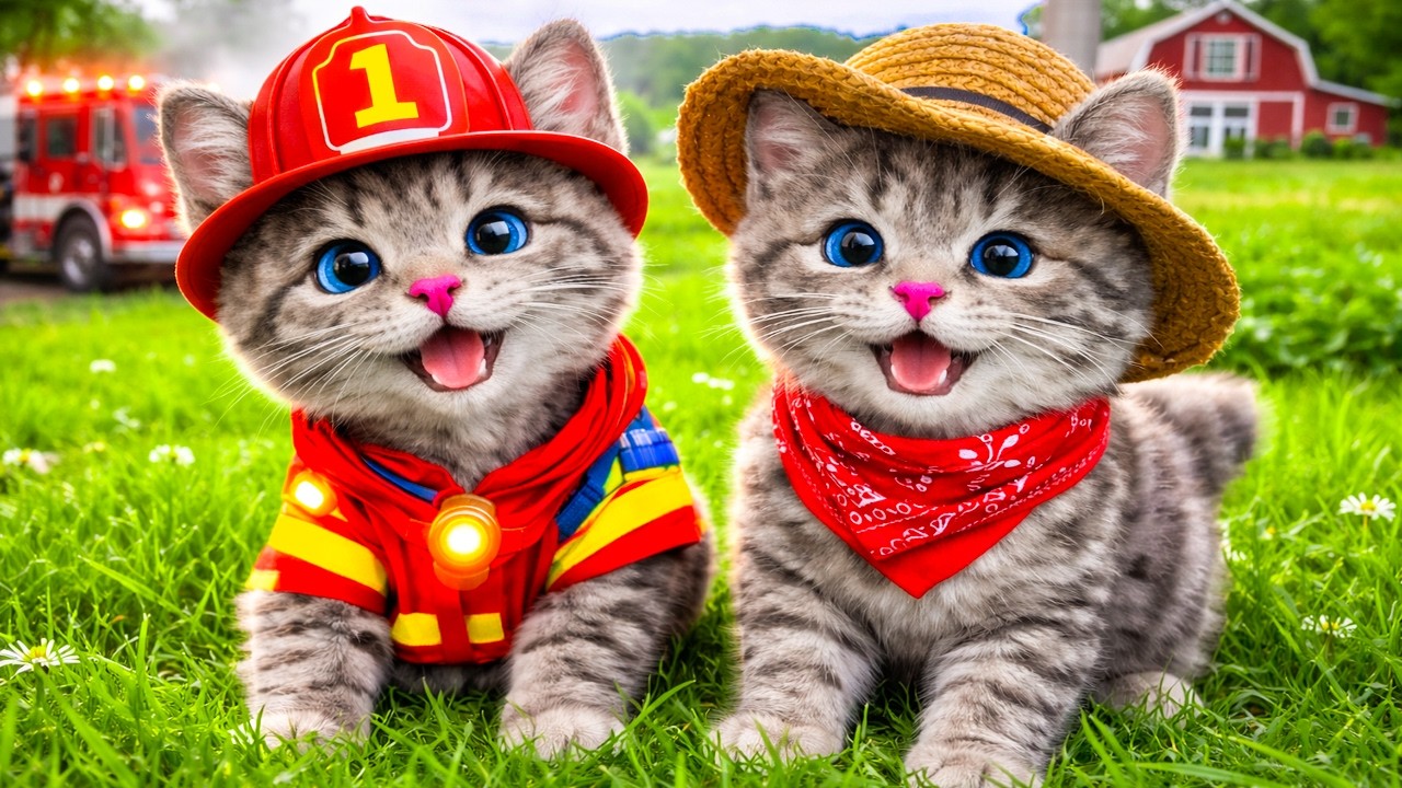 Cute Kitten Firefighter & Farmer Adventure 🚒🌾  Fun Farm Story for Kids
