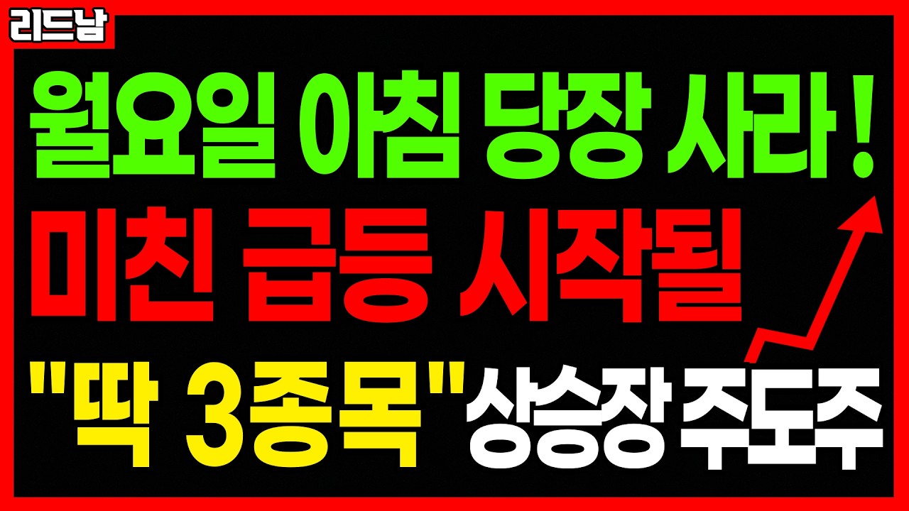 [주식]🚨미친 상승장 시작됐다!! 미친 급등 터질 주식 '딱 3종목'🔥#급등주 #로봇관련주 #에너지관련주 #재건관련주 #반도체관련주 #코스피 #코스닥 #연기금｜리드남