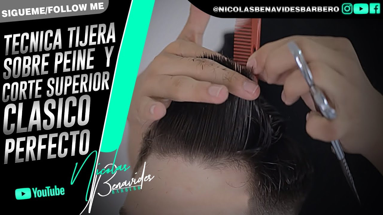 Como Cortar Arriba y Lados Con Tijera/Tijera Sobre Peine / Tutorial de Barberia Corte Clasico