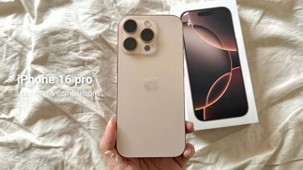 iPhone 16 pro desert titanium aesthetic unboxing 🪐 camera comparison, accessories, airpods 4 | asmr