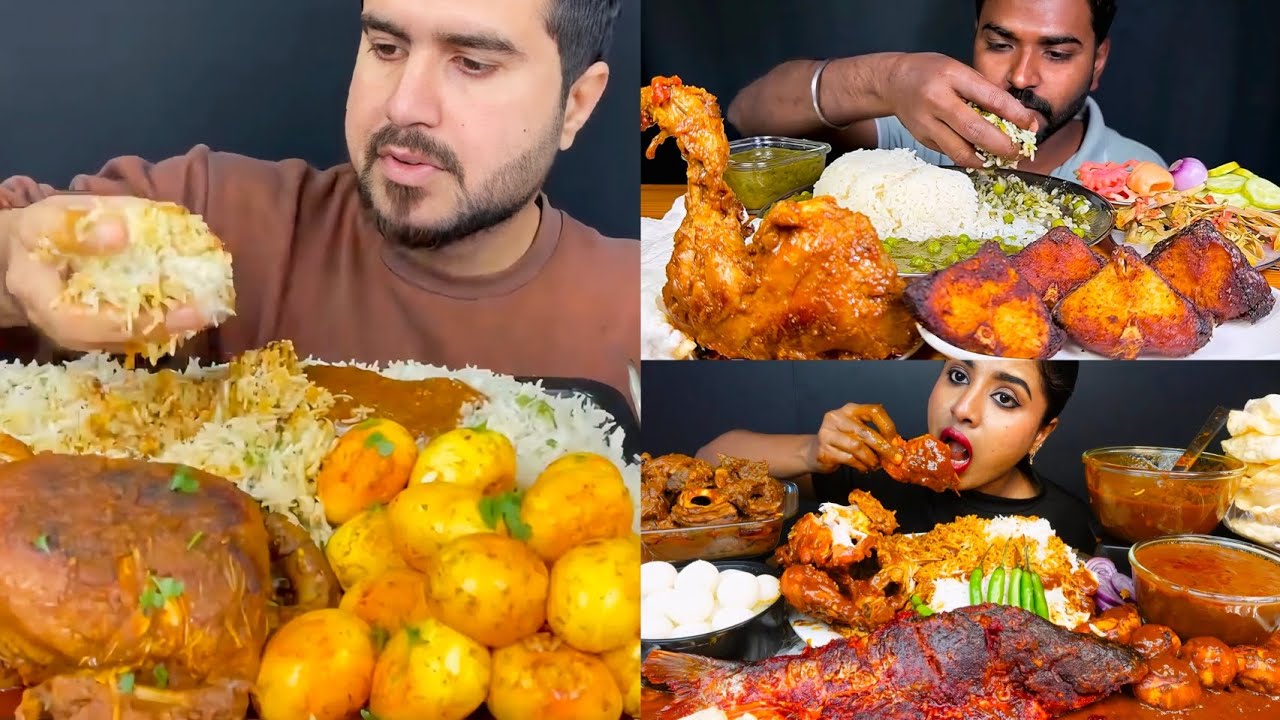 Whole Chicken Curry Fish Curry Mutton Kosha Egg Curry Rice Salad Mukbang